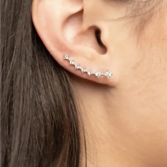 New White Rhinestone Crawler Earrings 💎 - Picture 2 of 5